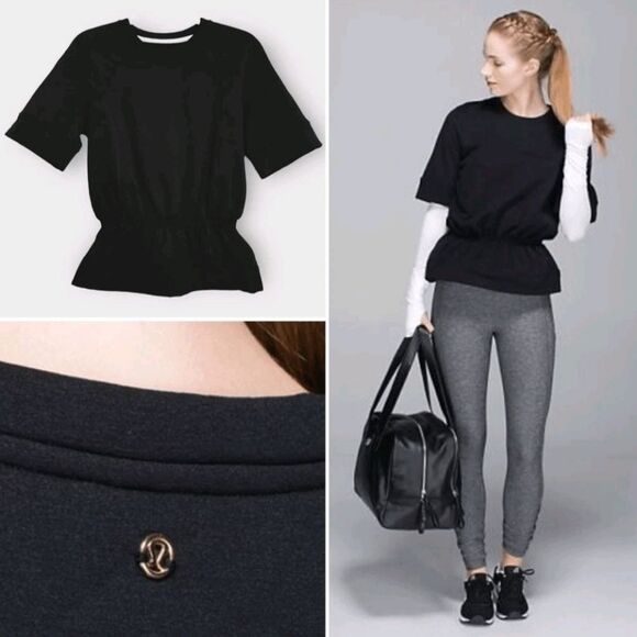Lululemon Peplum Pullover Short Sleeve Fleece Sweatshirt Top Winter - Picture 1 of 7